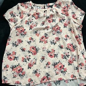 Torrid plus size blouse pink floral and skulls.